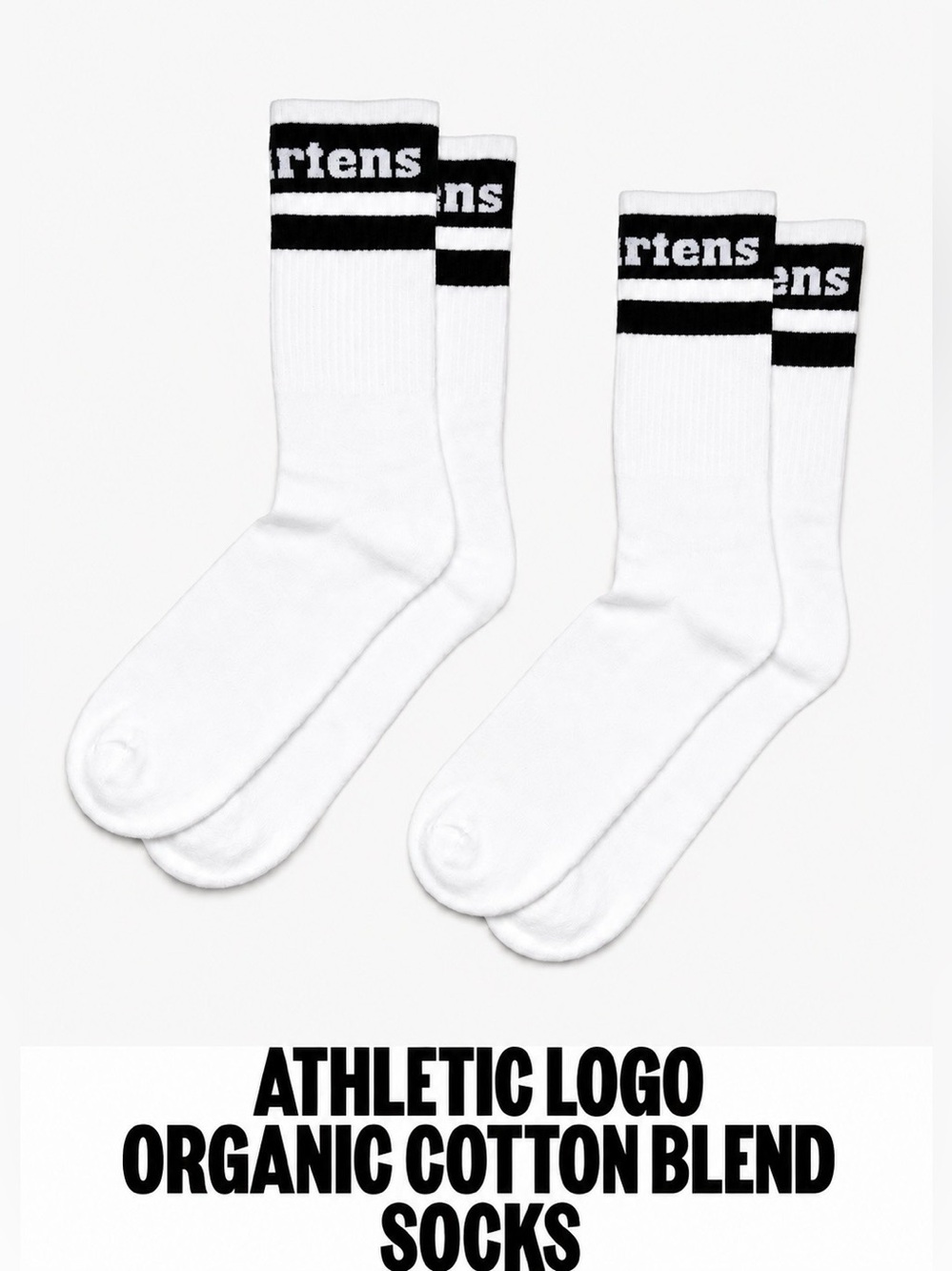 Dr. Martens White Organic Socks with Black Logo Stripe M/L